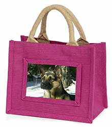 German Shepherd Dog in Snow Little Girls Small Pink Jute Shopping Bag