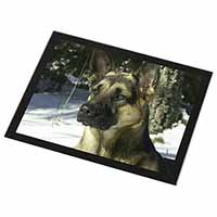 German Shepherd Dog in Snow Black Rim High Quality Glass Placemat