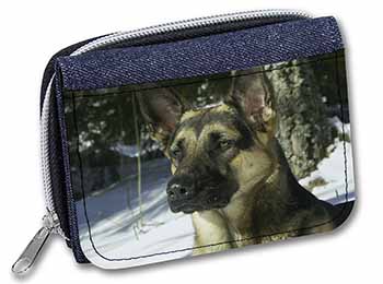 German Shepherd Dog in Snow Unisex Denim Purse Wallet