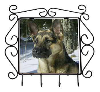 German Shepherd Dog in Snow Wrought Iron Key Holder Hooks