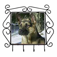 German Shepherd Dog in Snow Wrought Iron Key Holder Hooks