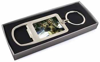 German Shepherd Dog in Snow Chrome Metal Bottle Opener Keyring in Box