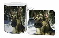 German Shepherd Dog in Snow Mug and Coaster Set