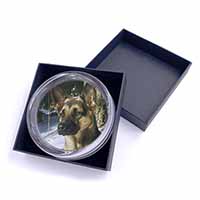 German Shepherd Dog in Snow Glass Paperweight in Gift Box