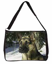 German Shepherd Dog in Snow Large Black Laptop Shoulder Bag School/College