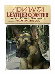 German Shepherd Dog in Snow Single Leather Photo Coaster