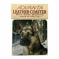 German Shepherd Dog in Snow Single Leather Photo Coaster