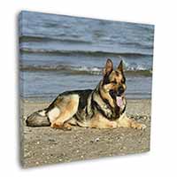 German Shepherd Dog on Beach Square Canvas 12"x12" Wall Art Picture Print