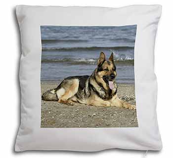 German Shepherd Dog on Beach Soft White Velvet Feel Scatter Cushion