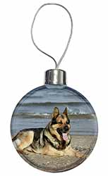 German Shepherd Dog on Beach Christmas Bauble