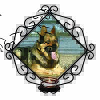 German Shepherd Dog on Beach Wrought Iron Wall Art Candle Holder