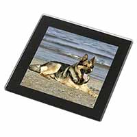 German Shepherd Dog on Beach Black Rim High Quality Glass Coaster
