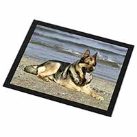 German Shepherd Dog on Beach Black Rim High Quality Glass Placemat