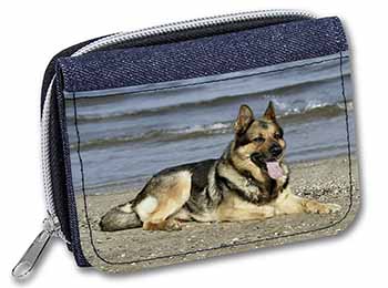 German Shepherd Dog on Beach Unisex Denim Purse Wallet
