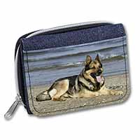 German Shepherd Dog on Beach Unisex Denim Purse Wallet