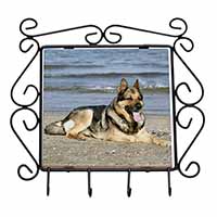 German Shepherd Dog on Beach Wrought Iron Key Holder Hooks