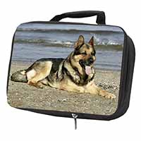 German Shepherd Dog on Beach Black Insulated School Lunch Box/Picnic Bag