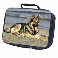German Shepherd Dog on Beach Navy Insulated School Lunch Box/Picnic Bag