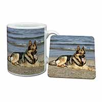 German Shepherd Dog on Beach Mug and Coaster Set