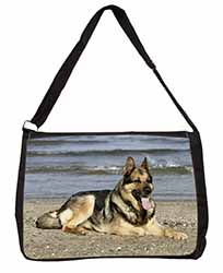 German Shepherd Dog on Beach Large Black Laptop Shoulder Bag School/College