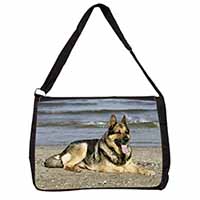 German Shepherd Dog on Beach Large Black Laptop Shoulder Bag School/College