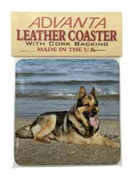 German Shepherd Dog on Beach Single Leather Photo Coaster