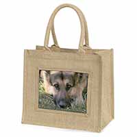 German Shepherd Natural/Beige Jute Large Shopping Bag