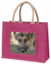 German Shepherd Large Pink Jute Shopping Bag