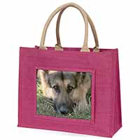 German Shepherd Large Pink Jute Shopping Bag
