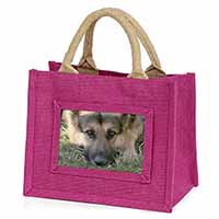 German Shepherd Little Girls Small Pink Jute Shopping Bag