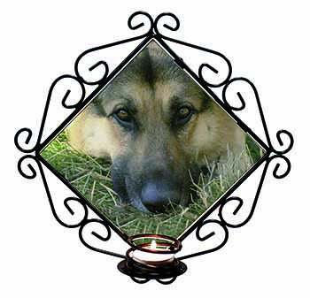 German Shepherd Wrought Iron Wall Art Candle Holder