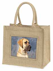 Fawn Great Dane Natural/Beige Jute Large Shopping Bag