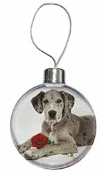 Great Dane with Red Rose Christmas Bauble