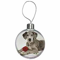 Great Dane with Red Rose Christmas Bauble