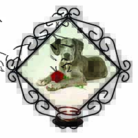 Great Dane with Red Rose Wrought Iron Wall Art Candle Holder