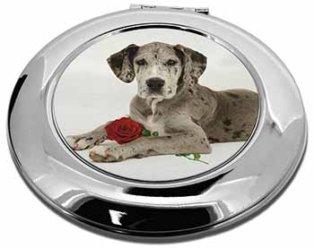 Great Dane with Red Rose Make-Up Round Compact Mirror