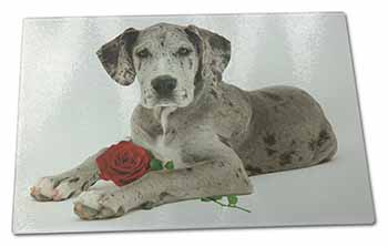 Large Glass Cutting Chopping Board Great Dane with Red Rose