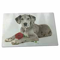 Large Glass Cutting Chopping Board Great Dane with Red Rose