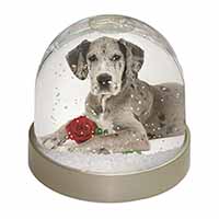 Great Dane with Red Rose Snow Globe Photo Waterball