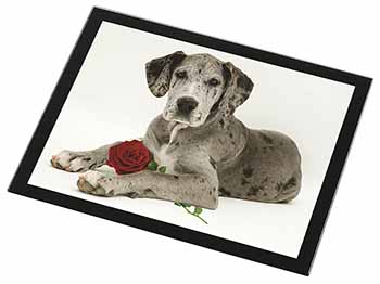 Great Dane with Red Rose Black Rim High Quality Glass Placemat