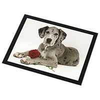 Great Dane with Red Rose Black Rim High Quality Glass Placemat
