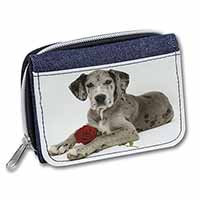 Great Dane with Red Rose Unisex Denim Purse Wallet