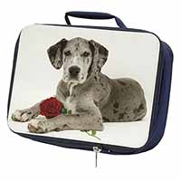 Great Dane with Red Rose Navy Insulated School Lunch Box/Picnic Bag