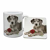 Great Dane with Red Rose Mug and Coaster Set