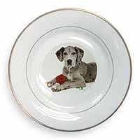 Great Dane with Red Rose Gold Rim Plate Printed Full Colour in Gift Box