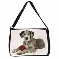 Great Dane with Red Rose Large Black Laptop Shoulder Bag School/College