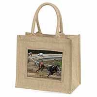 Greyhound Dog Racing Natural/Beige Jute Large Shopping Bag