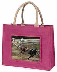 Greyhound Dog Racing Large Pink Jute Shopping Bag