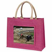 Greyhound Dog Racing Large Pink Jute Shopping Bag