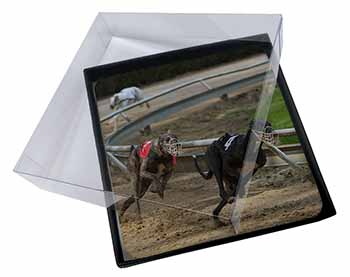 4x Greyhound Dog Racing Picture Table Coasters Set in Gift Box